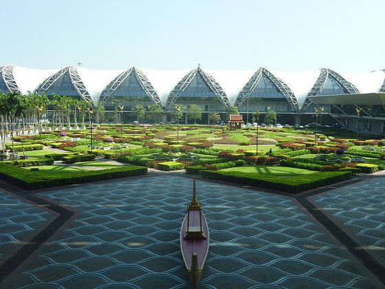 The beautiful garden behind the terminals at Suvarnabhumi Airport, in Bangkok.