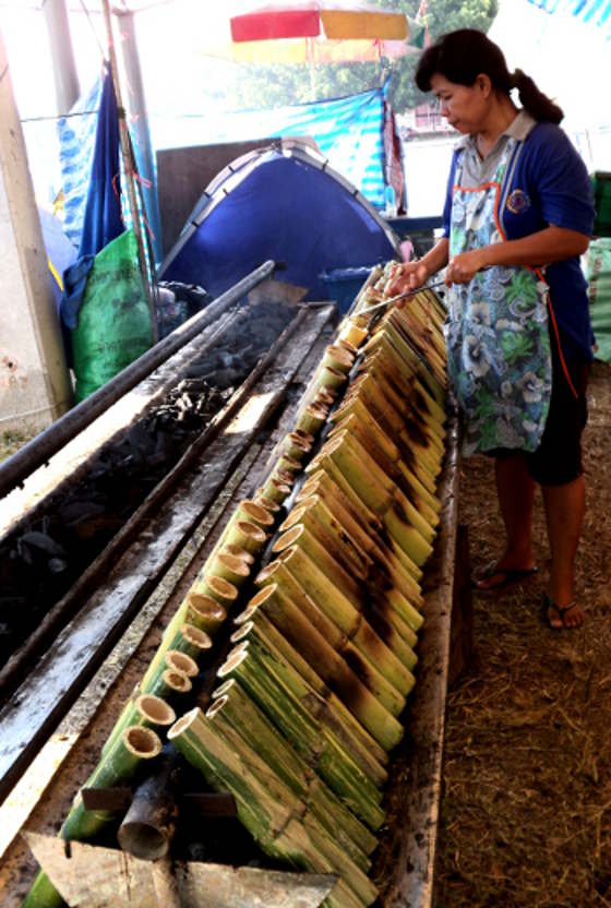 In Thailand sticky rice is put in bamboo joints and grilled over charcoal.